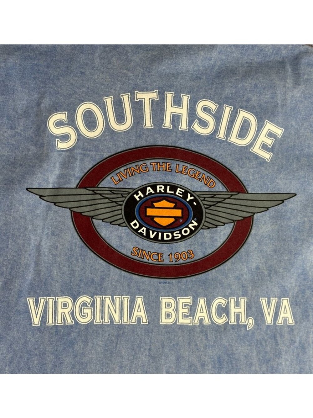 Vintage HARLEY DAVIDSON T Shirt Blue Southside Virginia Beach Button 1996 XL - Picture 5 of 6